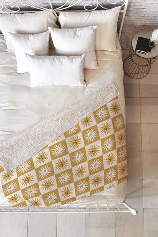 Charly Clements Vintage Checkered Sunshine Fleece Throw Blanket
