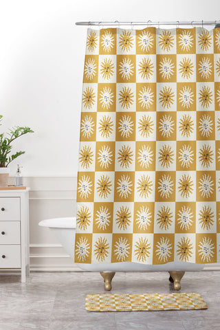 Charly Clements Vintage Checkered Sunshine Shower Curtain And Mat