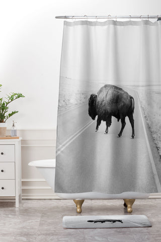 Chelsea Victoria The Black and White Bison Shower Curtain And Mat