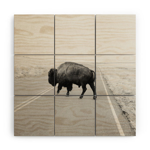 Chelsea Victoria The Black and White Bison Wood Wall Mural