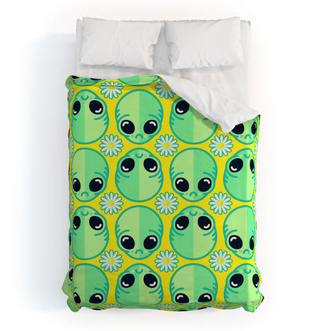 Chobopop Sad Alien And Daisy Pattern Duvet Cover