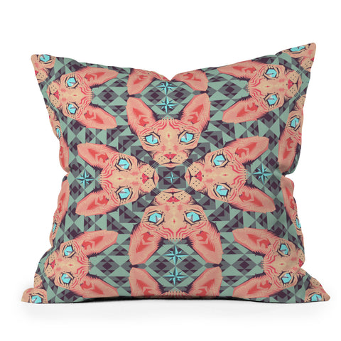 Chobopop Sphynx Cat Blue Pattern Outdoor Throw Pillow
