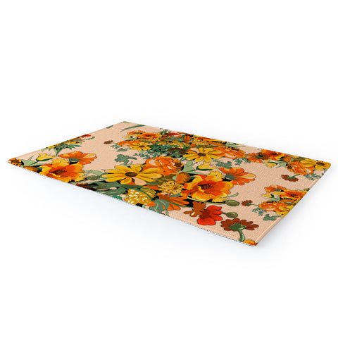 ChrissyInk 70s Pastel Floral on pink Area Rug