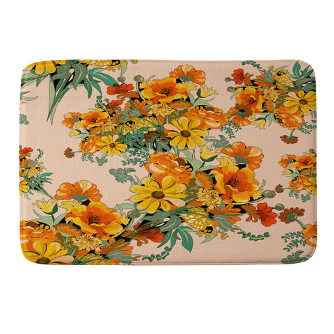 ChrissyInk 70s Pastel Floral on pink Memory Foam Bath Mat
