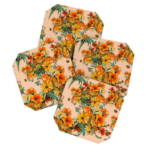 ChrissyInk 70s Pastel Floral on pink Coaster Set