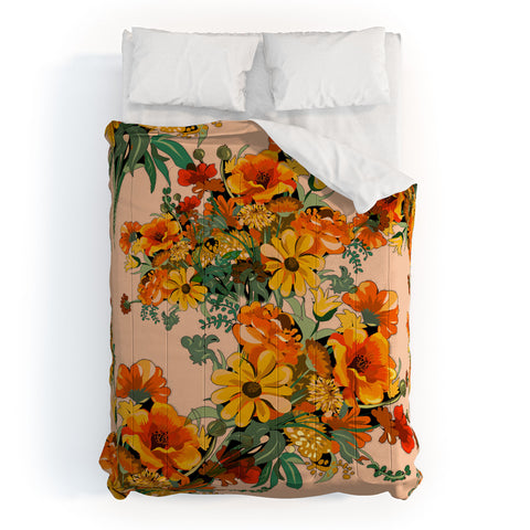 ChrissyInk 70s Pastel Floral on pink Comforter