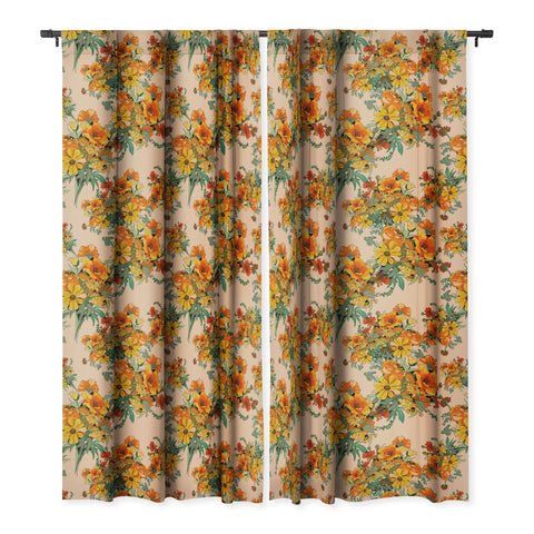 ChrissyInk 70s Pastel Floral on pink Blackout Window Curtain