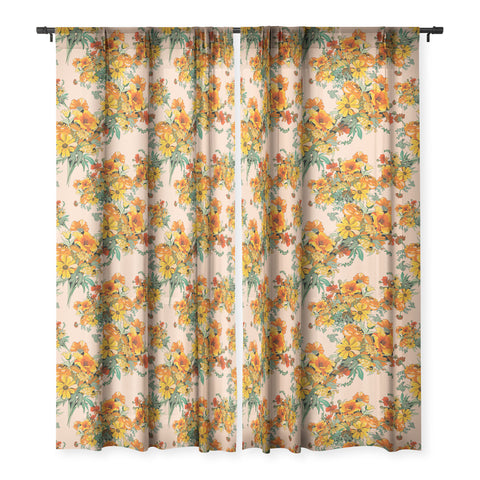 ChrissyInk 70s Pastel Floral on pink Sheer Window Curtain