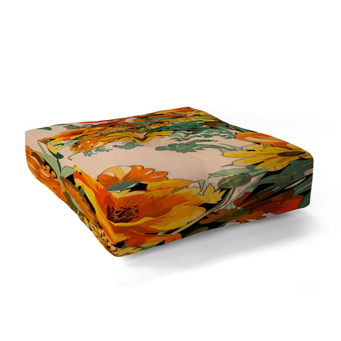 ChrissyInk 70s Pastel Floral on pink Floor Pillow Square
