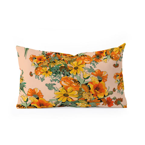 ChrissyInk 70s Pastel Floral on pink Oblong Throw Pillow