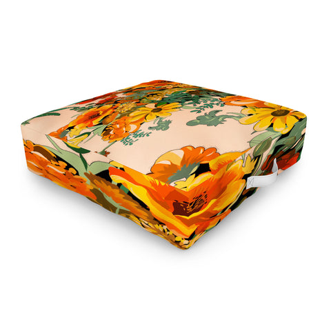 ChrissyInk 70s Pastel Floral on pink Outdoor Floor Cushion