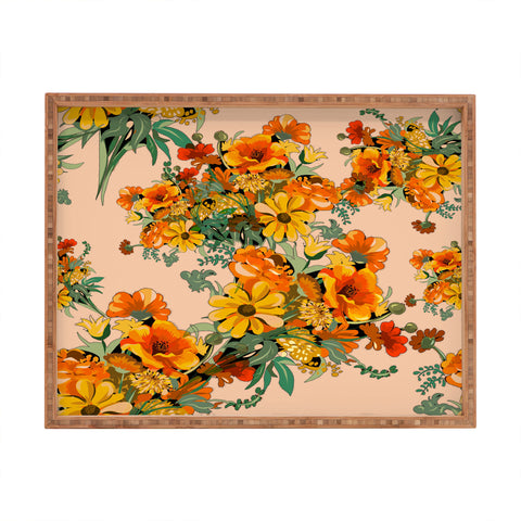 ChrissyInk 70s Pastel Floral on pink Rectangular Tray