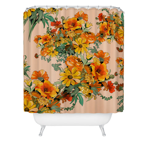 ChrissyInk 70s Pastel Floral on pink Shower Curtain