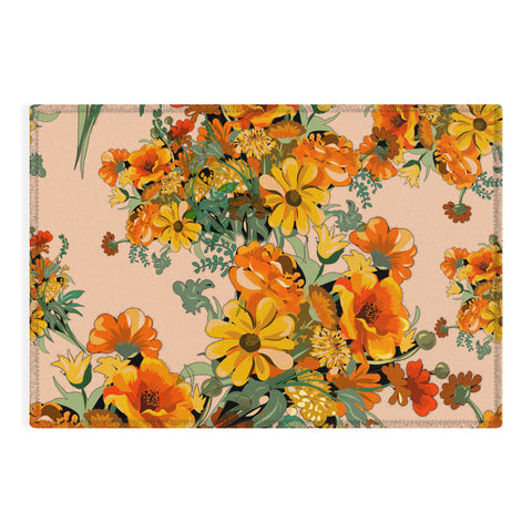 ChrissyInk 70s Pastel Floral on pink Outdoor Rug