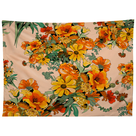 ChrissyInk 70s Pastel Floral on pink Tapestry