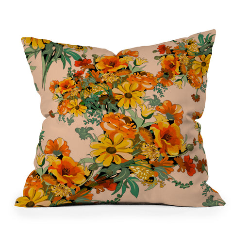 ChrissyInk 70s Pastel Floral on pink Throw Pillow