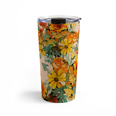 ChrissyInk 70s Pastel Floral on pink Travel Mug