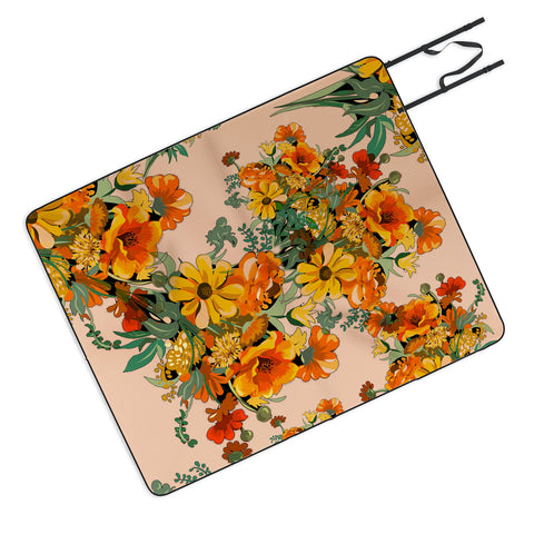 ChrissyInk 70s Pastel Floral on pink Picnic Blanket