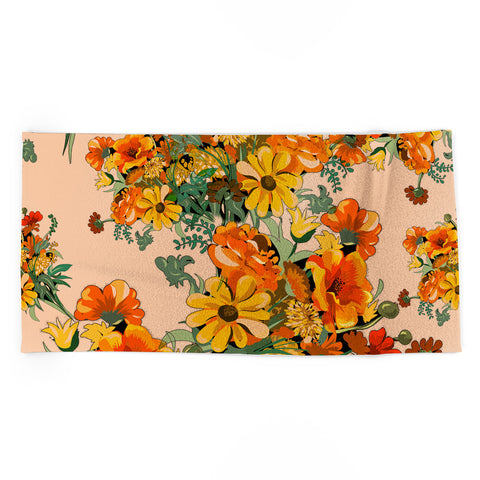 ChrissyInk 70s Pastel Floral on pink Beach Towel