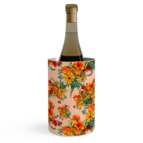 ChrissyInk 70s Pastel Floral on pink Wine Chiller