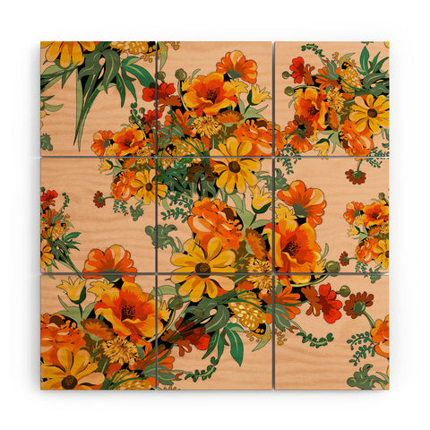 ChrissyInk 70s Pastel Floral on pink Wood Wall Mural