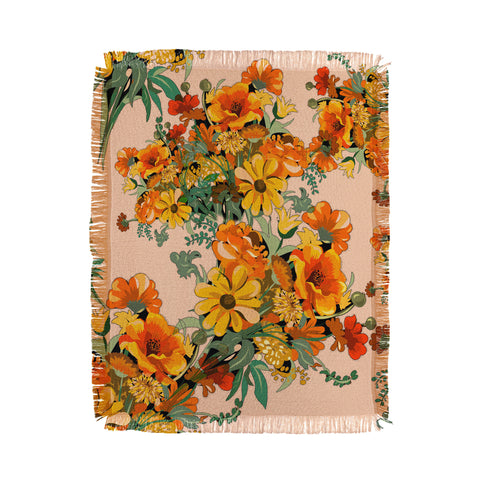 ChrissyInk 70s Pastel Floral on pink Throw Blanket