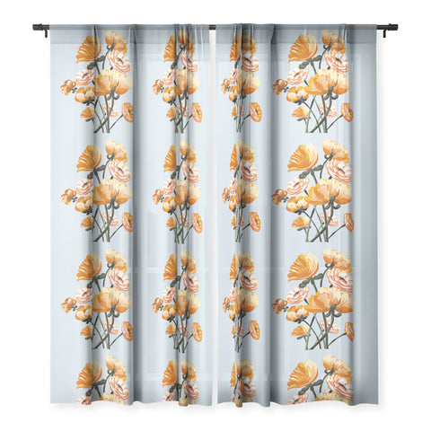 ChrissyInk California poppies spring Sheer Window Curtain