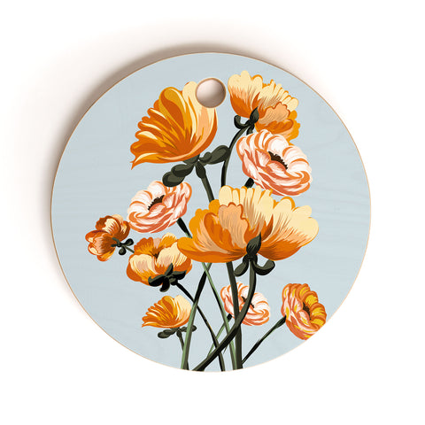 ChrissyInk California poppies spring Cutting Board Round