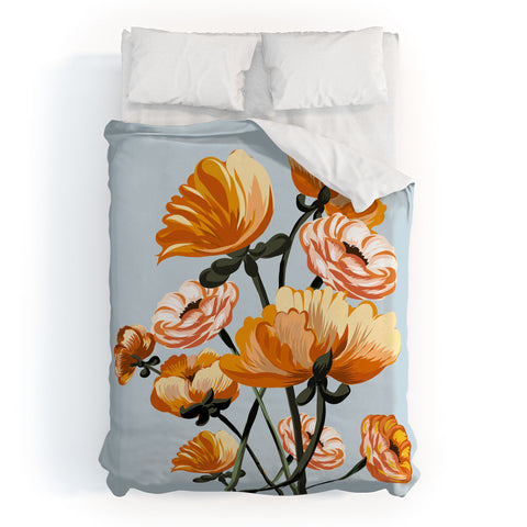 ChrissyInk California poppies spring Duvet Cover