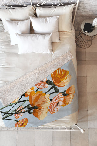 ChrissyInk California poppies spring Fleece Throw Blanket