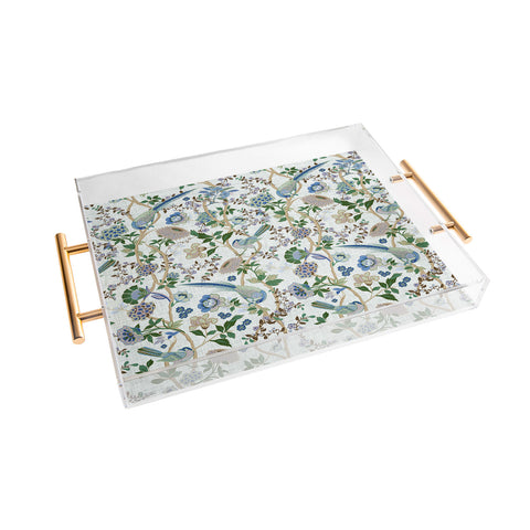 ChrissyInk Chinoiserie birds peacock Acrylic Tray
