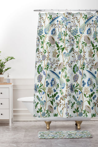 ChrissyInk Chinoiserie birds peacock Shower Curtain And Mat