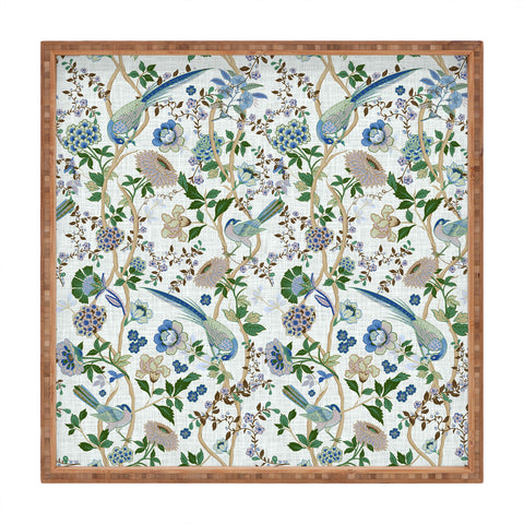 ChrissyInk Chinoiserie birds peacock Square Tray