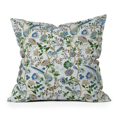 ChrissyInk Chinoiserie birds peacock Throw Pillow
