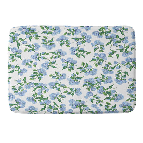 ChrissyInk Hydrangea blue flowers botanicals Memory Foam Bath Mat