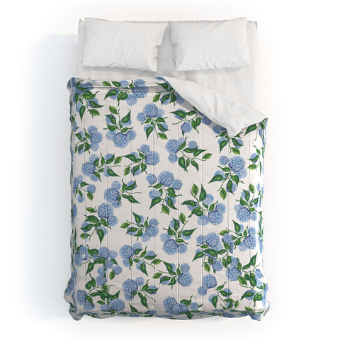ChrissyInk Hydrangea blue flowers botanicals Comforter
