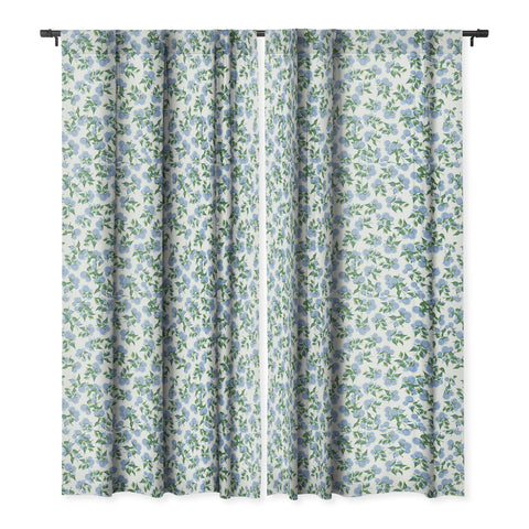 ChrissyInk Hydrangea blue flowers botanicals Blackout Window Curtain