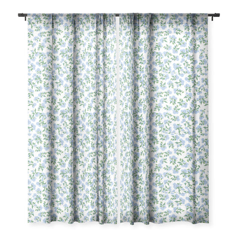 ChrissyInk Hydrangea blue flowers botanicals Sheer Window Curtain