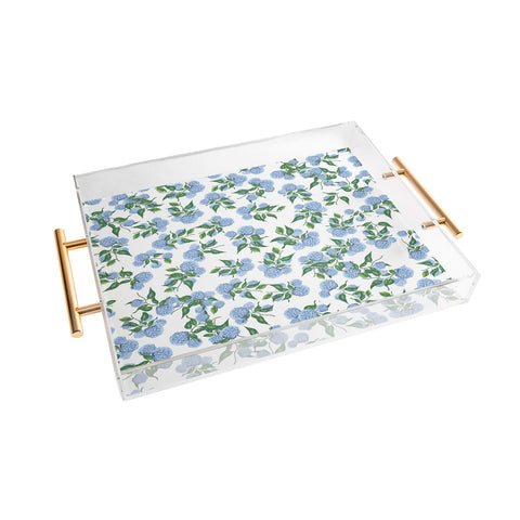ChrissyInk Hydrangea blue flowers botanicals Acrylic Tray
