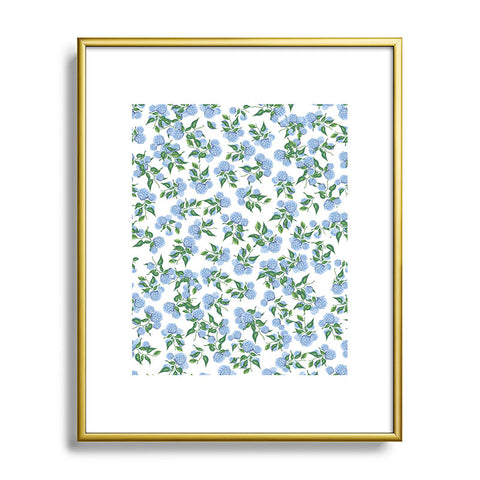 ChrissyInk Hydrangea blue flowers botanicals Metal Framed Art Print