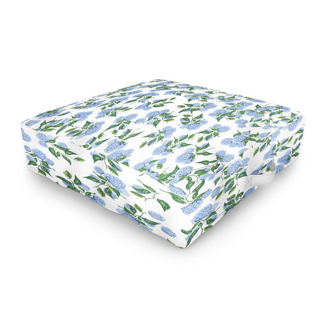 ChrissyInk Hydrangea blue flowers botanicals Outdoor Floor Cushion