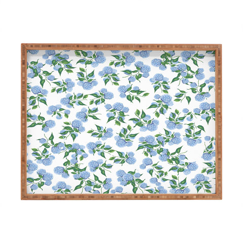 ChrissyInk Hydrangea blue flowers botanicals Rectangular Tray