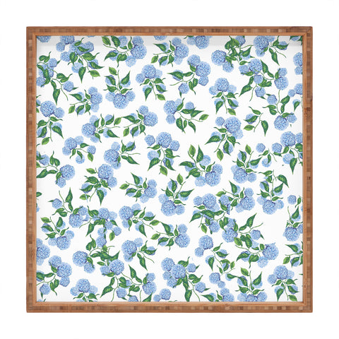 ChrissyInk Hydrangea blue flowers botanicals Square Tray