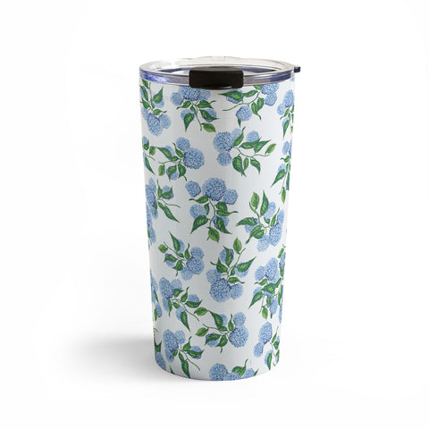 ChrissyInk Hydrangea blue flowers botanicals Travel Mug