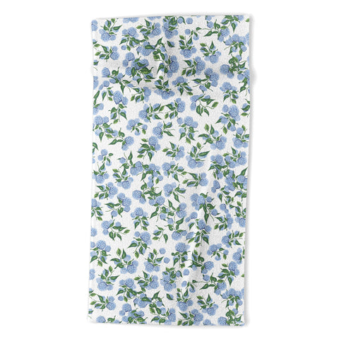 ChrissyInk Hydrangea blue flowers botanicals Beach Towel