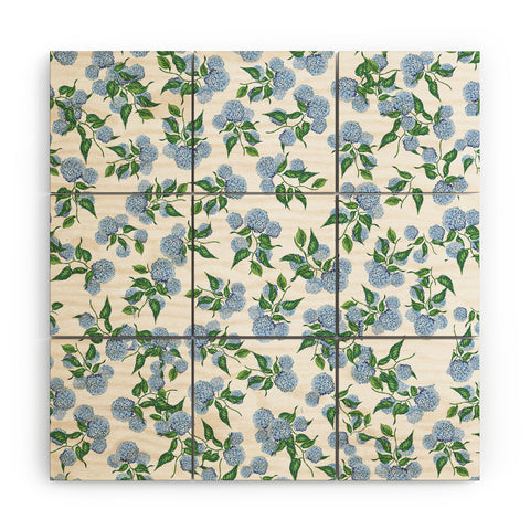 ChrissyInk Hydrangea blue flowers botanicals Wood Wall Mural