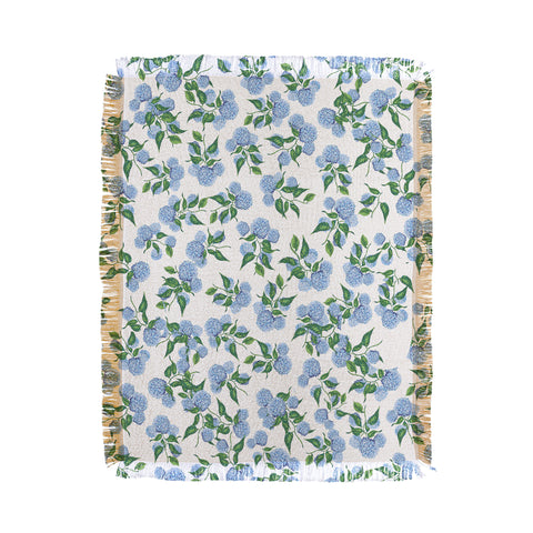 ChrissyInk Hydrangea blue flowers botanicals Throw Blanket