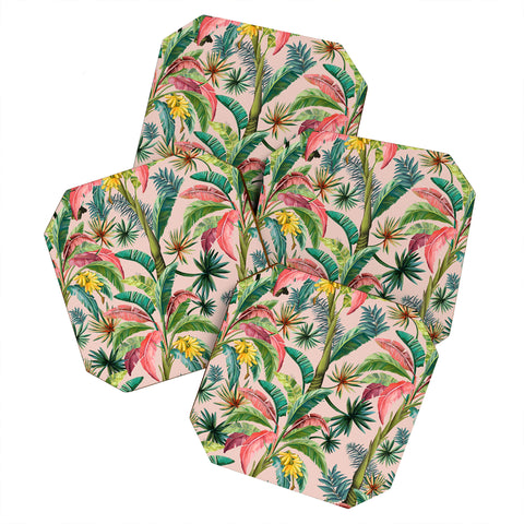 ChrissyInk Palm Life tropical palm leaves Coaster Set