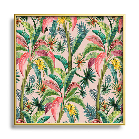 ChrissyInk Palm Life tropical palm leaves Square Metal Framed Art Print