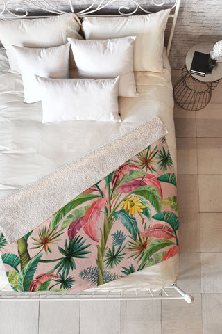 ChrissyInk Palm Life tropical palm leaves Fleece Throw Blanket